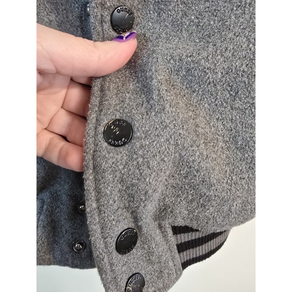 GUESS Boys Youth Varsity Wool Blend Hooded Jacket Full Zip Black & Gray Size 7 - Picture 6 of 10
